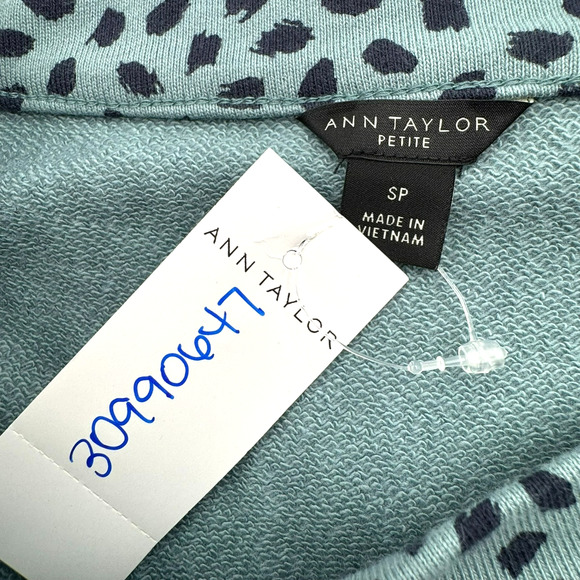 ANN TAYLOR NWT Small Petite Blue Peplum Sweatshirt Dress Animal Print Western‎ - Picture 4 of 8
